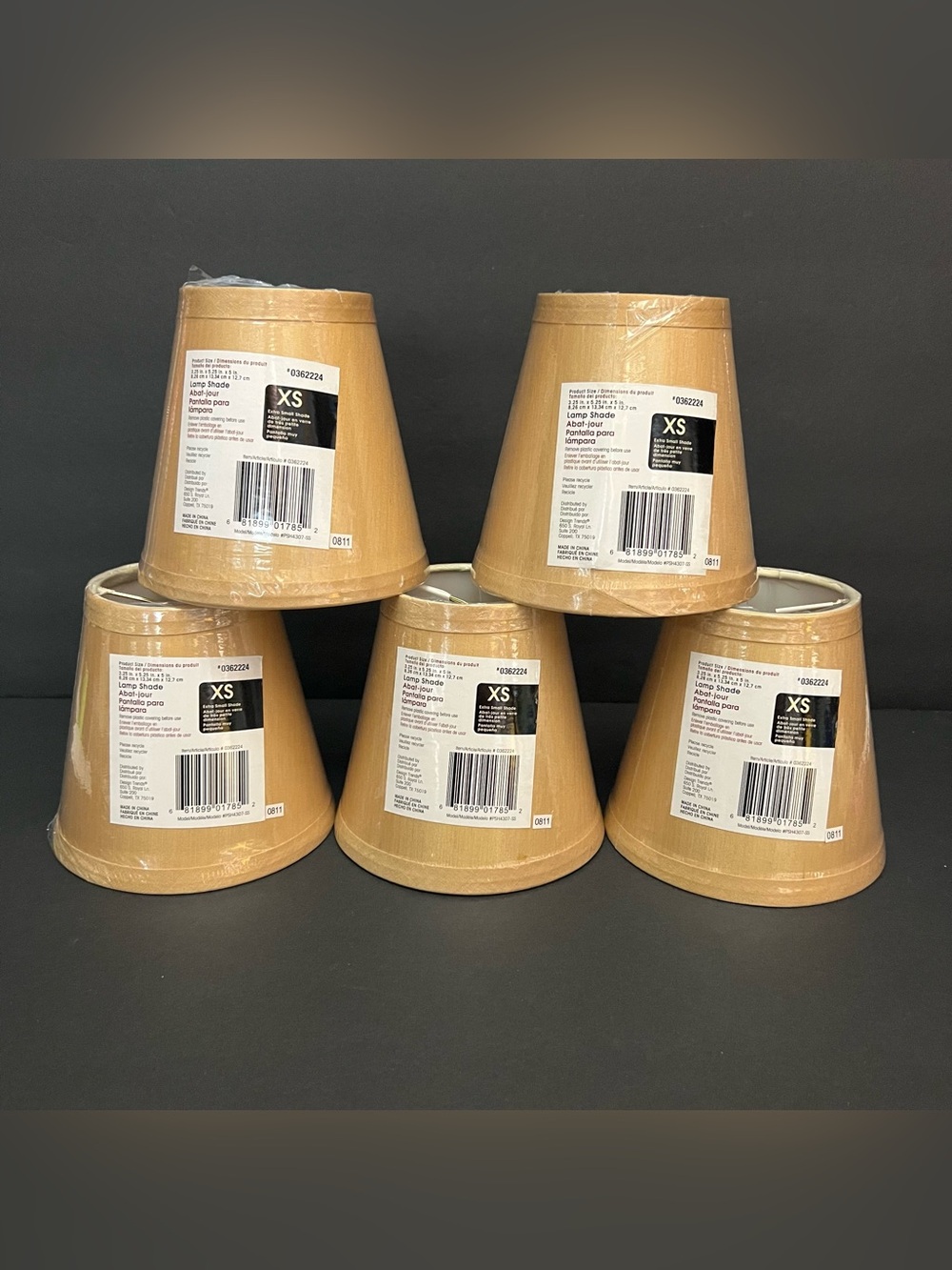 Lot of 5 XS Clip-On Fabric Lamp Shades Gold Empire 3.25x5.25x5 in